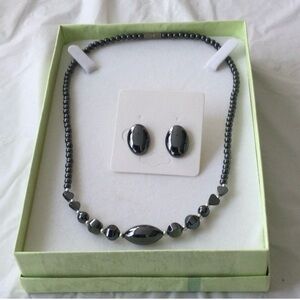 2 pc Hematite Necklace and post Earrings Set